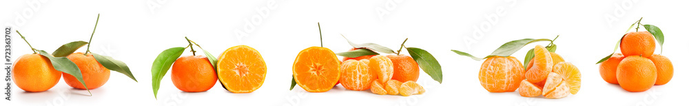 Set of ripe tangerines isolated on white Set of ripe tangerines isolated on white