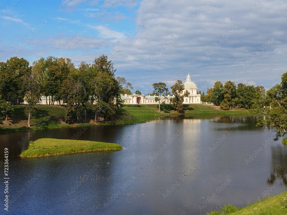Lower pond overlooking the Great Menshikov Palace. Oranienbaum. Lomonosov. Saint Petersburg. Russia Lower pond overlooking the Great Menshikov Palace. Oranienbaum. Lomonosov. Saint Petersburg. Russia
