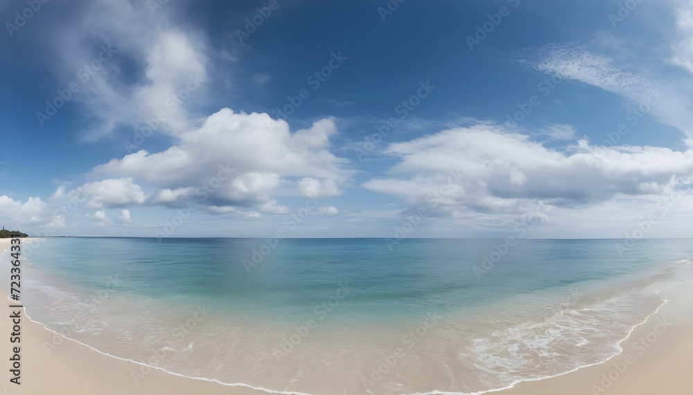 tropical beach panorama, seascape with a wide horizon, showcasing the beautiful expanse of the sky meeting the sea created with generative ai