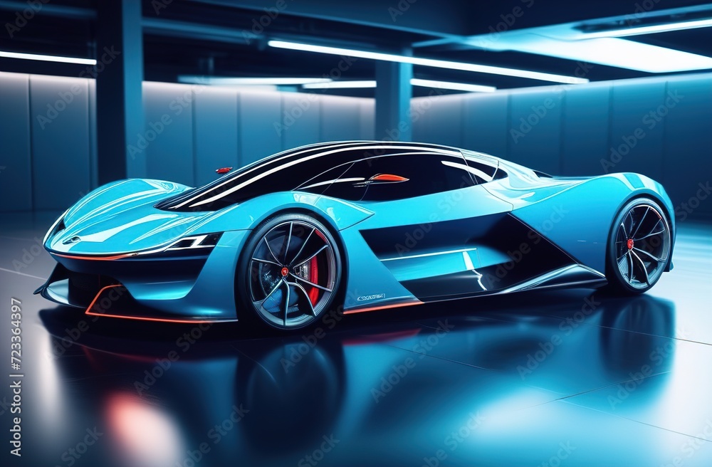 Futuristic technology, sport car driving in the night