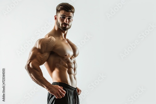 Portrait of muscular bodybuilder isolated on white background