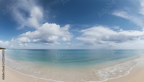 tropical beach panorama, seascape with a wide horizon, showcasing the beautiful expanse of the sky meeting the sea created with generative ai