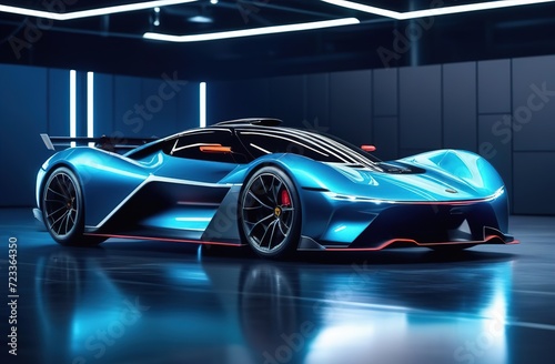 Futuristic technology  sport car driving in the night