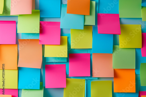 Colorful abstract background pattern of empty sticky notes  colorful set of blank sticky notes stick on the wall  colorful empty blank sticky notes pasted on an office notice board  blank note paper