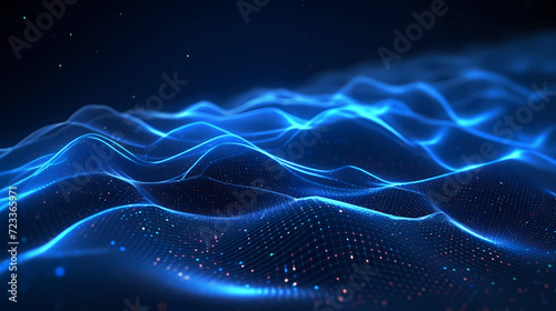 Future digital technology  abstract digital waves and particles on dark background