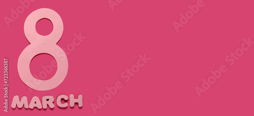 Text MARCH 8 on pink background with space for text. International Women's Day celebration