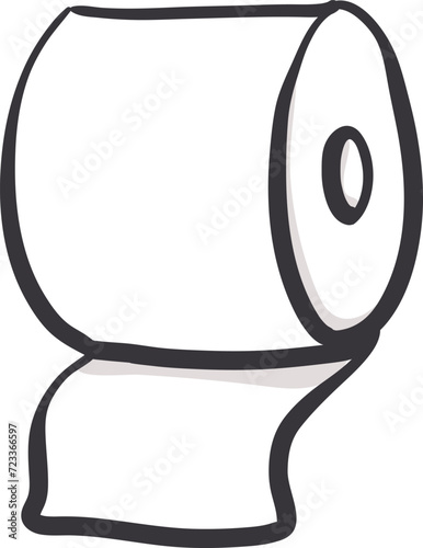 Toilet paper roll doodle style hygiene icon isolated on white. Line household lavatory logo illustration.