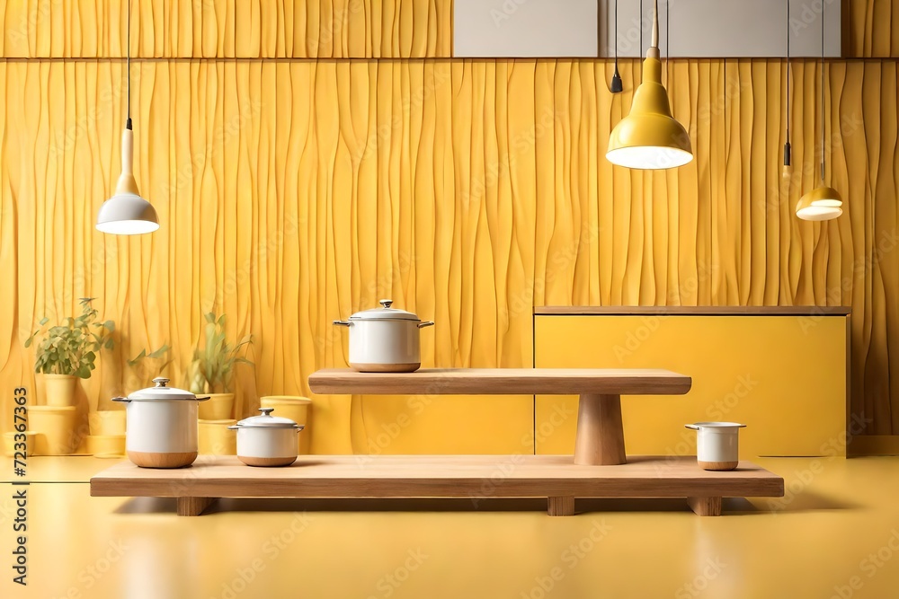 Kitchen background podium product display wall table empty 3d pedestal ...