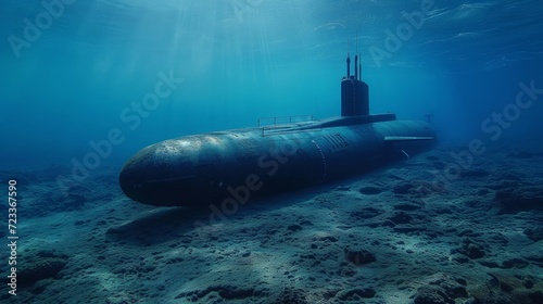 Naval submarine submerge deep underwater near to ocean floor © Orxan