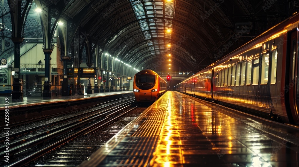 Paddington train station with a train about to leave while the next train waits to come in Paddington train station with a train about to leave while the next train waits to come in