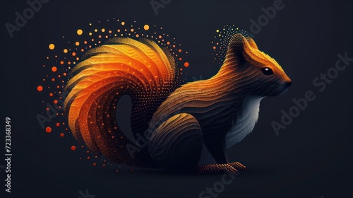 Fotografia a digital painting of a squirrel sitting on its hind legs and looking at the camera with a black background with orange and yellow circles around the squirrel's tail