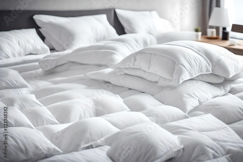 White Folded Duvet on Bed Background - Household Comforts and Hotel Eleganc photo