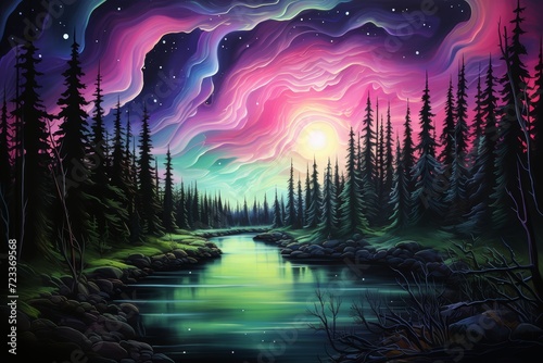 an aurora bore painting on canvas