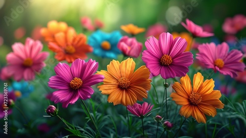  a field of colorful flowers with a blurry background of the flowers in the foreground is a blurry image of the flowers in the foreground is a blurry background. © Nadia