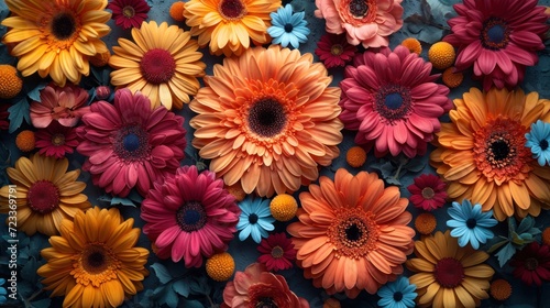  a close up of a bunch of flowers with many colors of flowers in the middle of the picture and the center of the flowers in the middle of the picture.