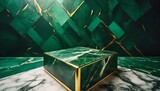 base de mármore verde e de ouro cúbica para produto em fundo verde