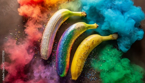 bananas sobre fumaça colorida, conceito sexual, prazer, orgulho photo