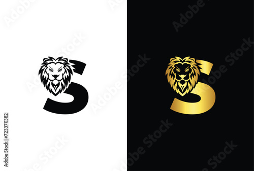 Initial Letter S Lion Head , Elegant Luxury Logo Design Vector. Lion head inside letter S Abstract, creative emblem for logotype, brand identity, company design. photo