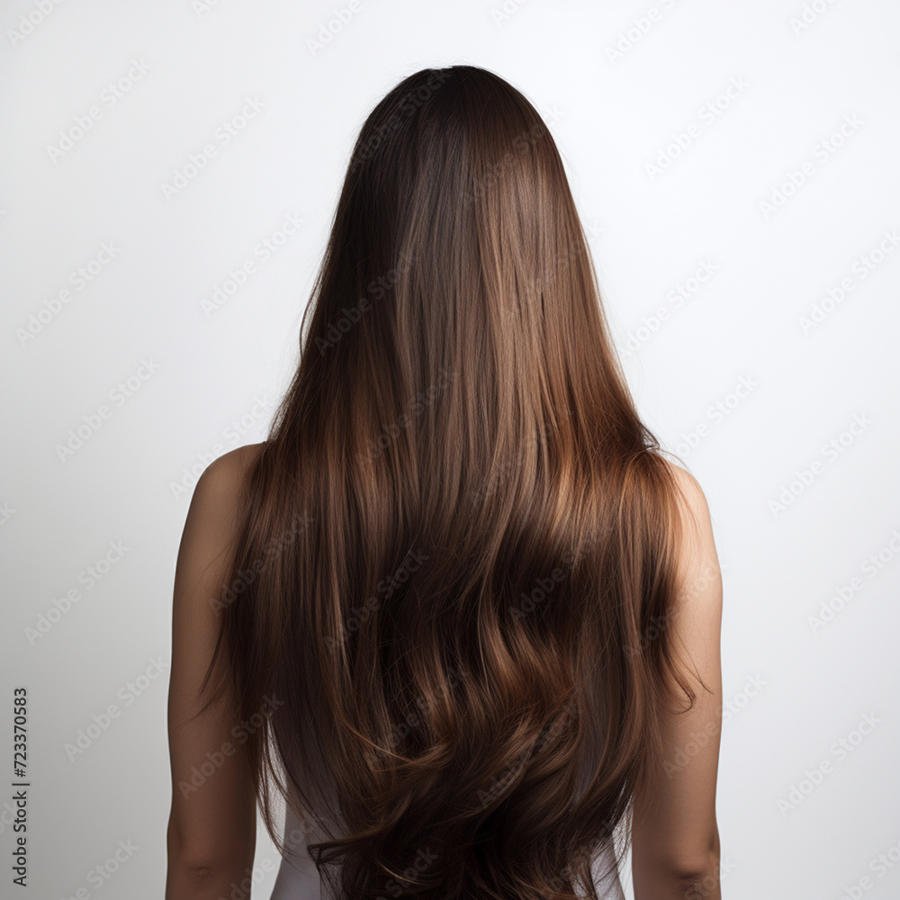 Beautiful brown long hair from behind. Brown hair.  Ai generated
