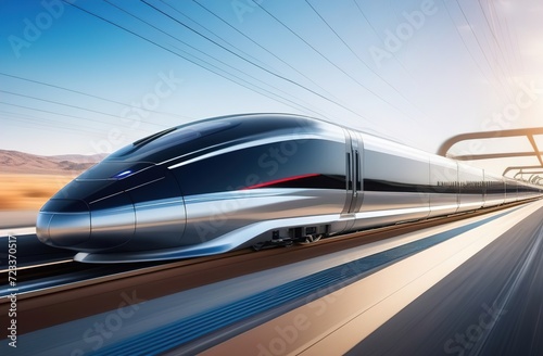 futuristic technology, fast moving train in motion blur