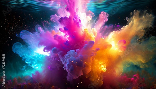 explos  o de fuma  a colorida com part  culas coloridas e cores arco-  ris subaqu  tica 
