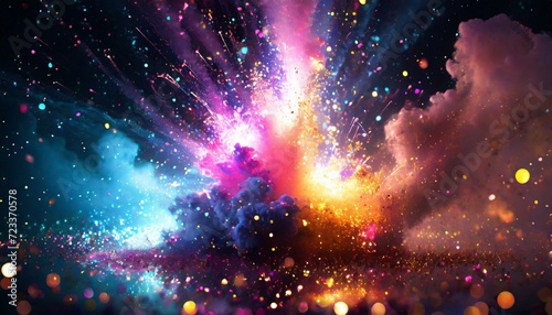 explosão de cores com partículas coloridas e fumaça arco-íris photo