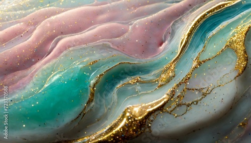 textura abstrata ondas de líquido fluxo sabão rosa turquesa bolhas espuma glitter de ouro photo