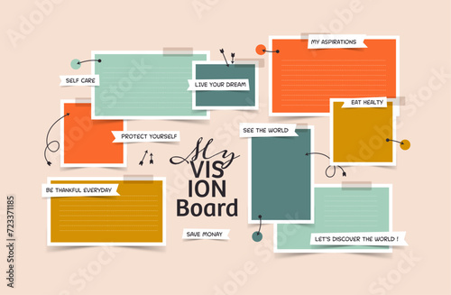 Vector photo collage template moodboard pictures grids vector illustration, vision board	