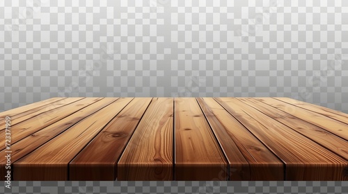 Wood table perspective view  wooden surface of desk  kitchen top made of brown timber board isolated on transparent background. Tabletop interior design element  Realistic 3d vector illustration