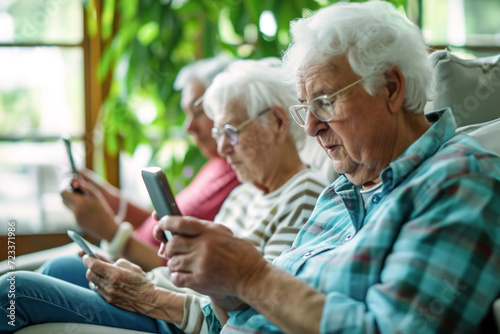 Elderly individuals embracing social media and connecting with peers.