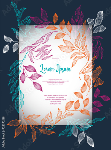 Bay leaves frame vector greeting card template. Rustic card design with laure...