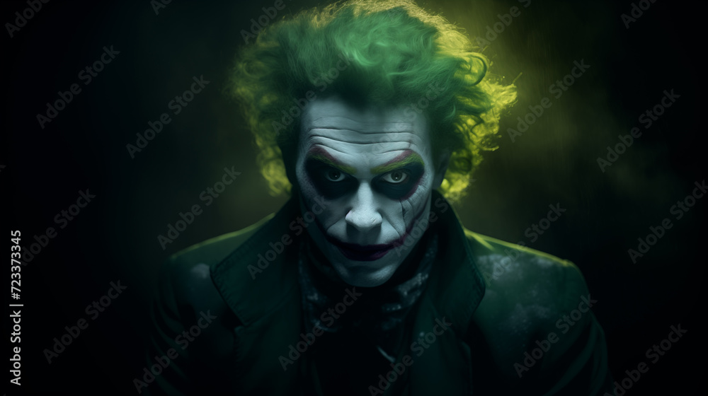Düsterer Horrorclown mit grünen Haaren. Portrait. Frontal. Illustration Düsterer Horrorclown mit grünen Haaren. Portrait. Frontal. Illustration