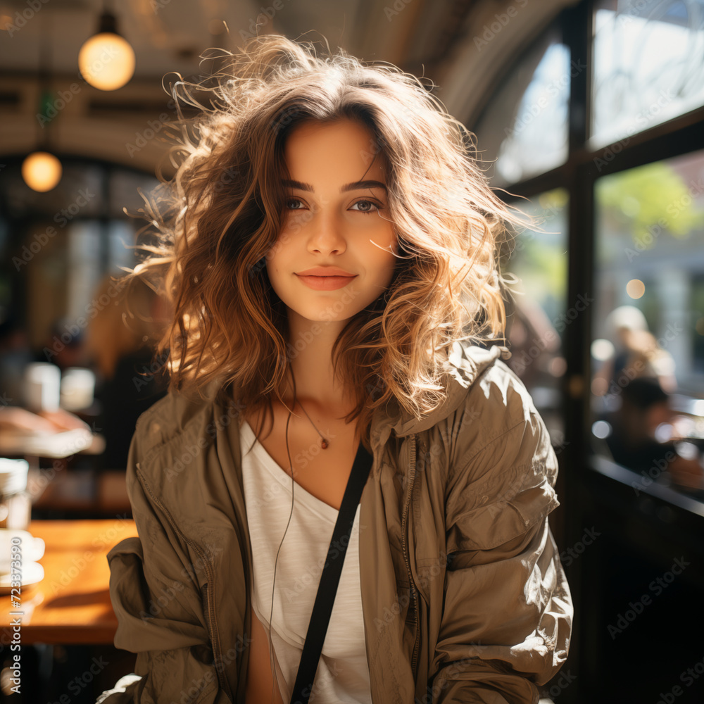 portrait of a woman in cafe portrait of a woman in cafe