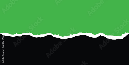 Black ripped note, Torn paper edges for background. Ripped paper texture on isolated on green background. Vector illustration. EPS file 183.