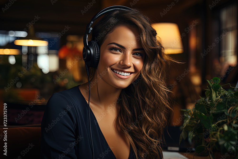 Melodic Harmony: Serene Woman Drowns in Music Amidst Lush Greenery Melodic Harmony: Serene Woman Drowns in Music Amidst Lush Greenery