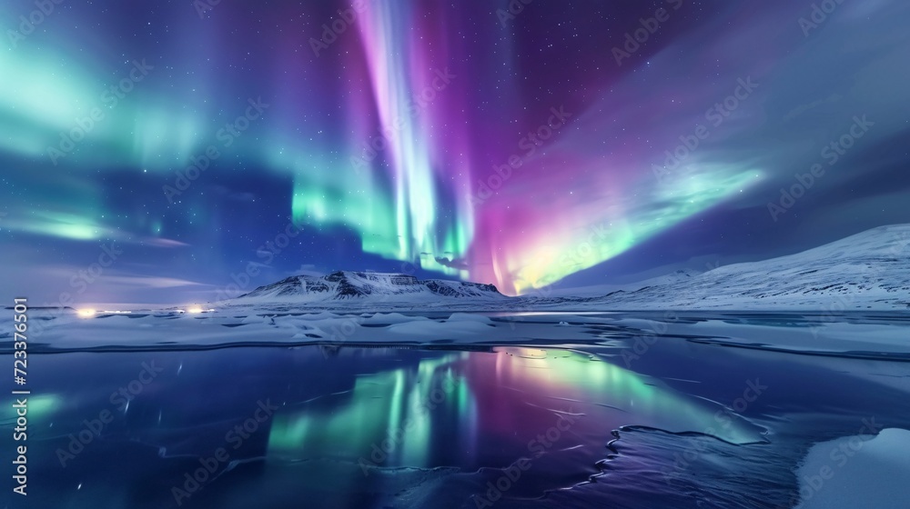 Polar Lights Over Frozen Landscape
