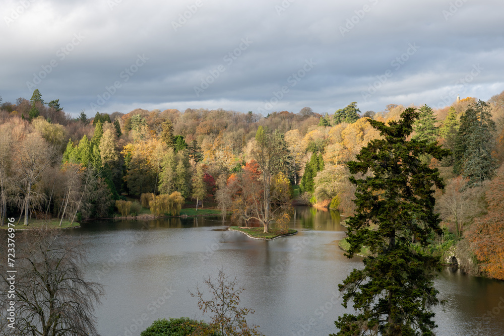 Landscape photo of Stourhead Gardens at the end of autumn Landscape photo of Stourhead Gardens at the end of autumn