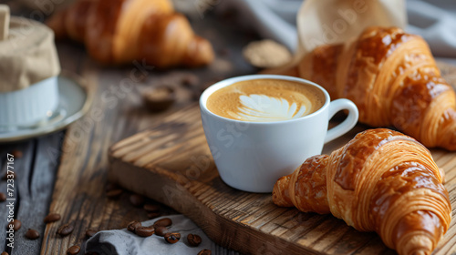 Breakfast With Coffee And Fresh Croissan.