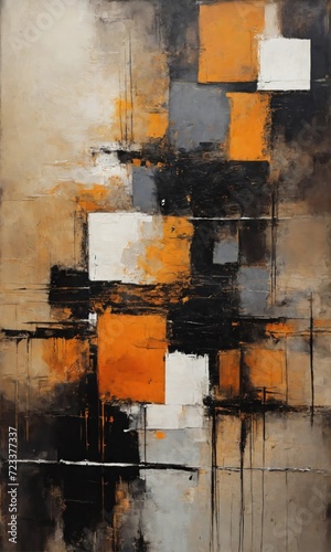 An abstract grunge painting with geometric shapes and stripes, oil on canvas. Contemporary surrealist painting. Modern poster for wall decoration