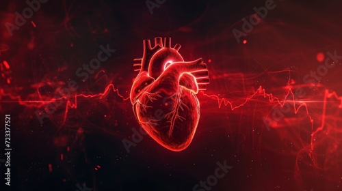 illustration of a real heart with red joints and black background with red in high resolution