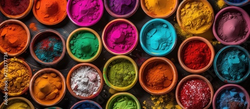colorful holi colors in bowls with splash © pector