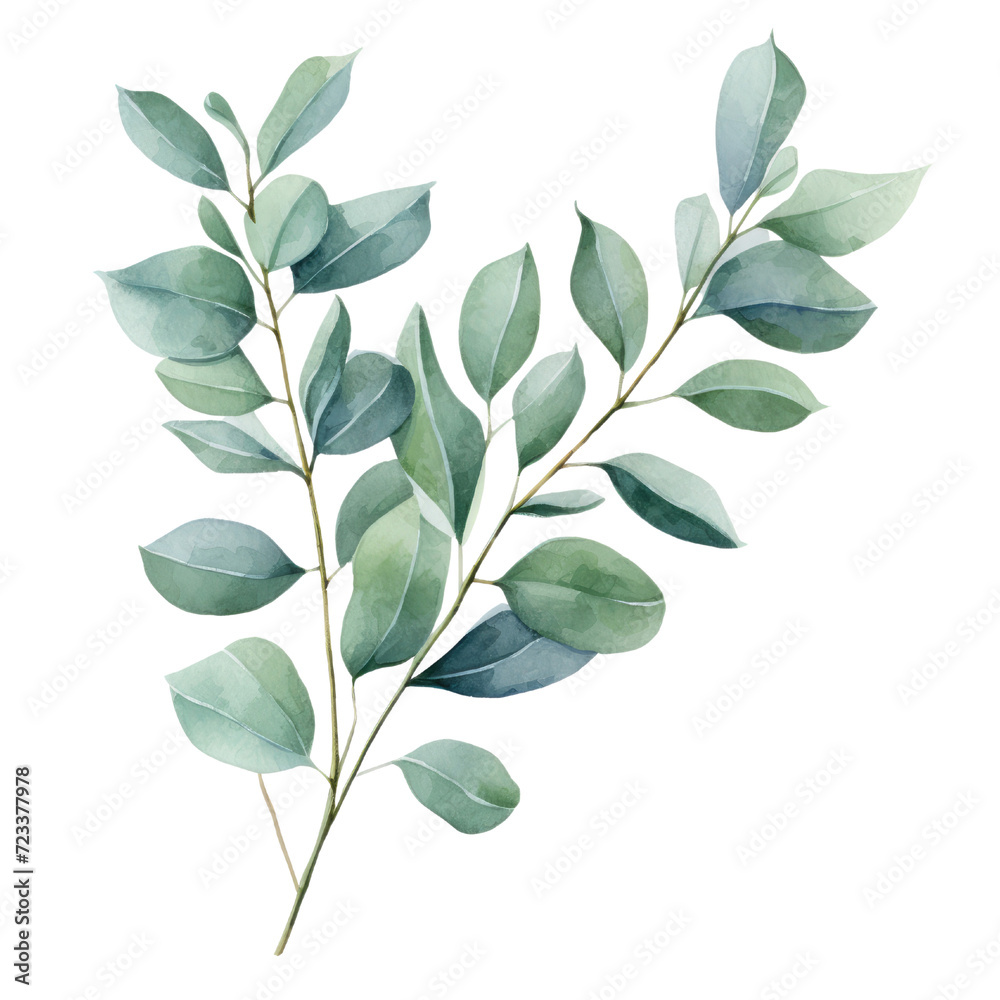 Watercolor eucalyptus leaves and branches. clipart for design. elements, isolated on transparent background.