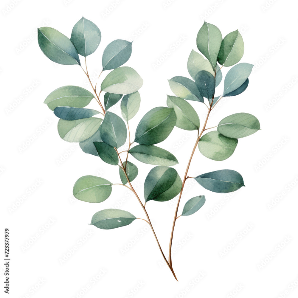 Watercolor eucalyptus leaves and branches. clipart for design. elements, isolated on transparent background.