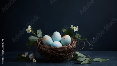 Easter eggs on dark background, moody Easter card