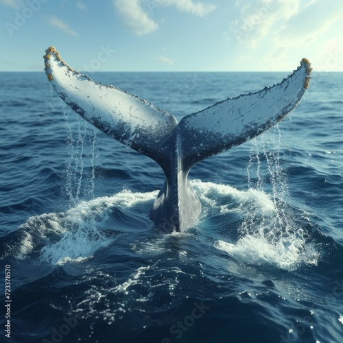 Whale Tail in Ocean, Majestic image of a whale's tail emerging from the ocean, representing the wonders of marine life. © Nico