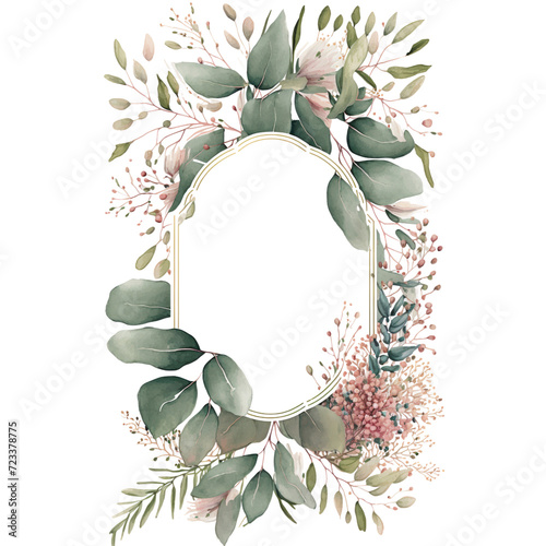 Wedding frame, Watercolor eucalyptus leaves, clipart for wedding design. wedding elements. on transparent background.