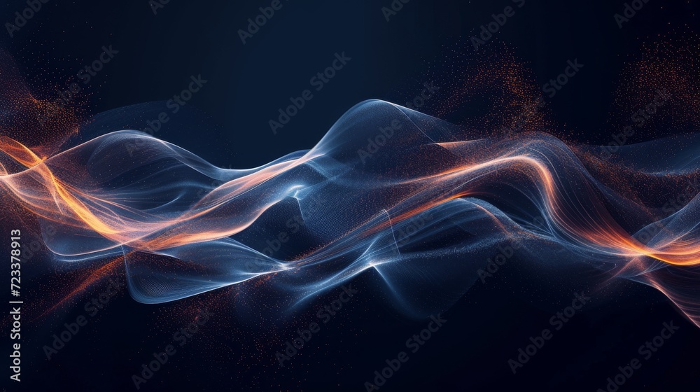 A mesmerizing display of vibrant light and fluid motion, as blue and orange waves dance together in an abstract symphony