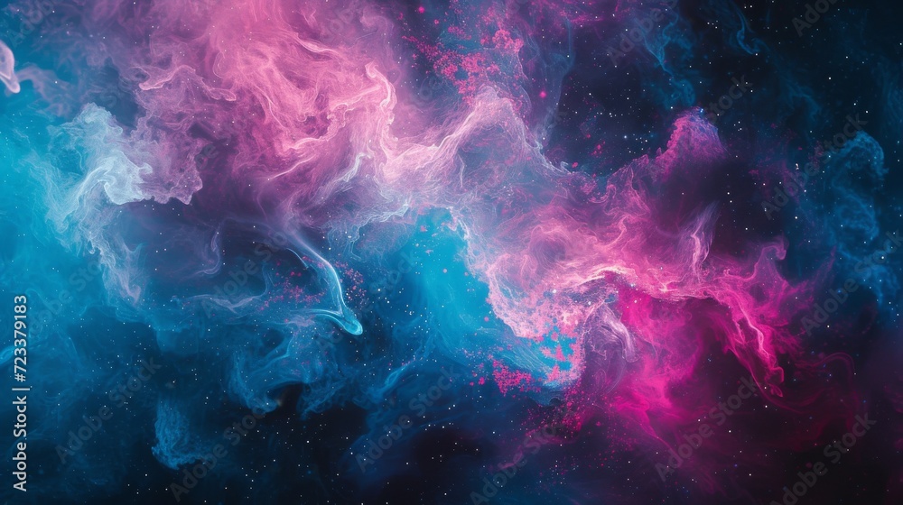 A vibrant magenta nebula bursts with color in the vastness of the purple-hued universe, a breathtaking sight in the endless expanse of space