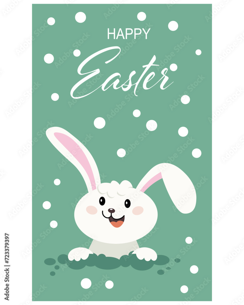 Cute easter bunny on a polka dot background. Greeting card, holiday poster, cartoon children's style, vector. Cute easter bunny on a polka dot background. Greeting card, holiday poster, cartoon children's style, vector.