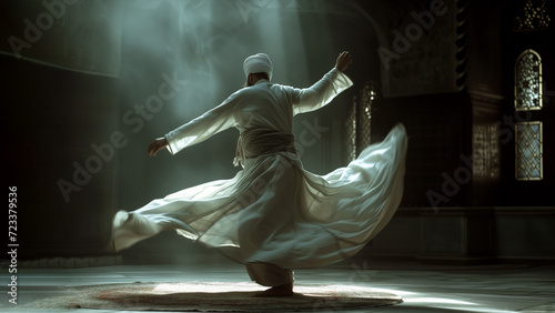 Sufi whirling dance, copy space, 16:9